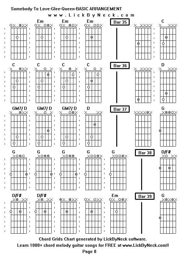 Chord Grids Chart of chord melody fingerstyle guitar song-Somebody To Love-Glee-Queen-BASIC ARRANGEMENT,generated by LickByNeck software.